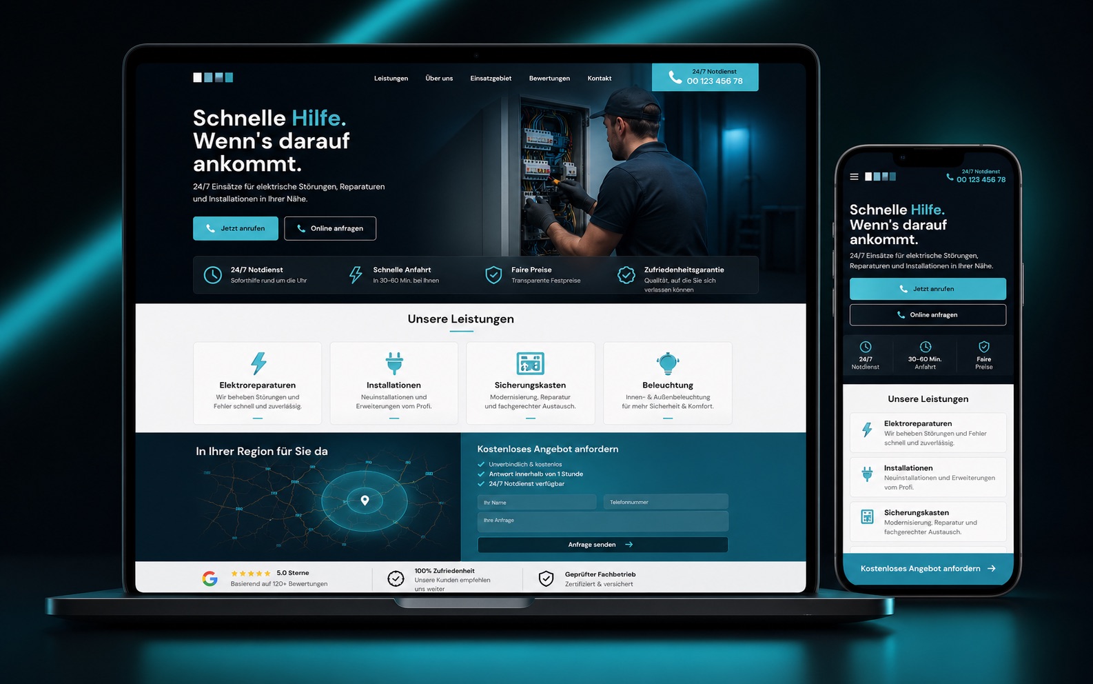 Website mockup for a local service business